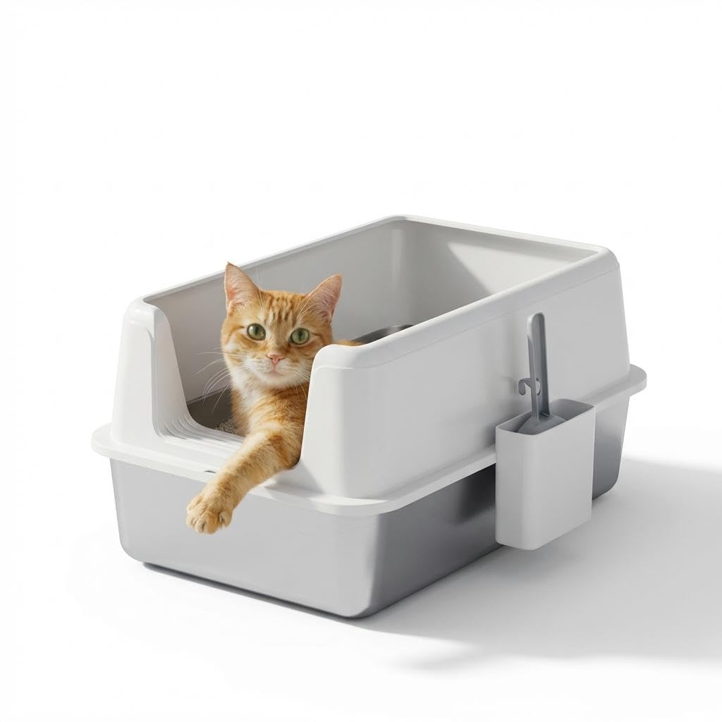 Large Enclosed Stainless Steel Cat Litter Box with Lid W894643