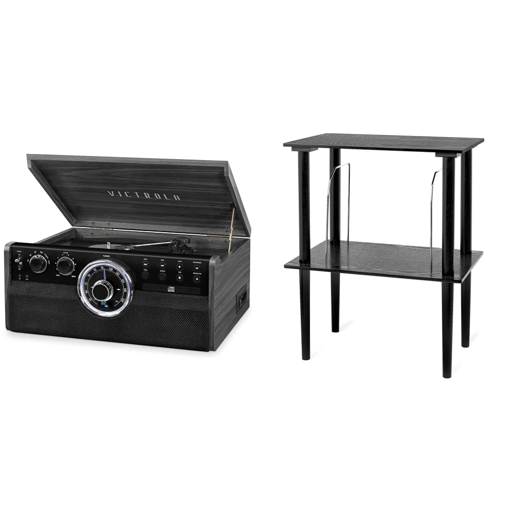 Black 6-in-1 Bluetooth Record Player with Stand N6836
