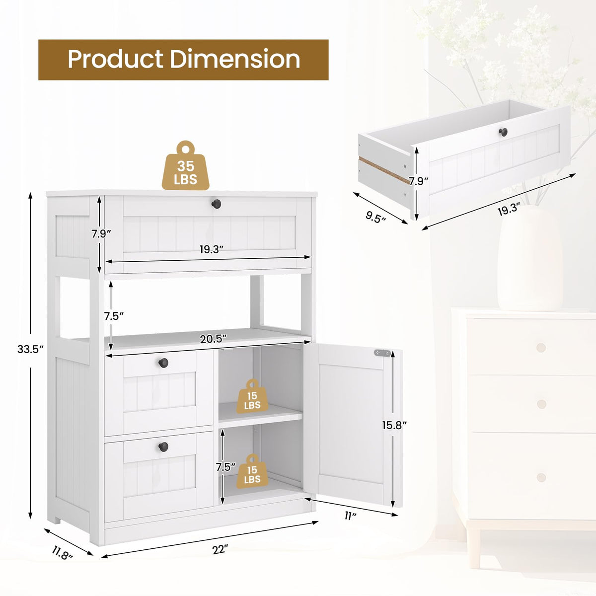 Bathroom Floor Storage Cabinet with 1 Door and 3 Drawers J765