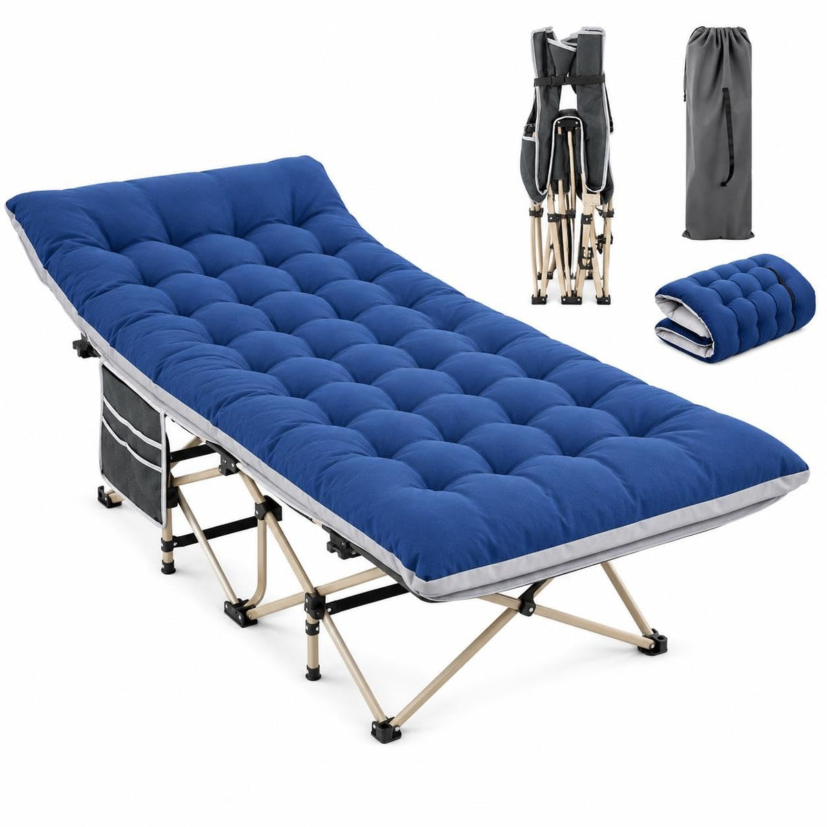 Folding Camping Cot with Thick Mat & Carry Bag I695