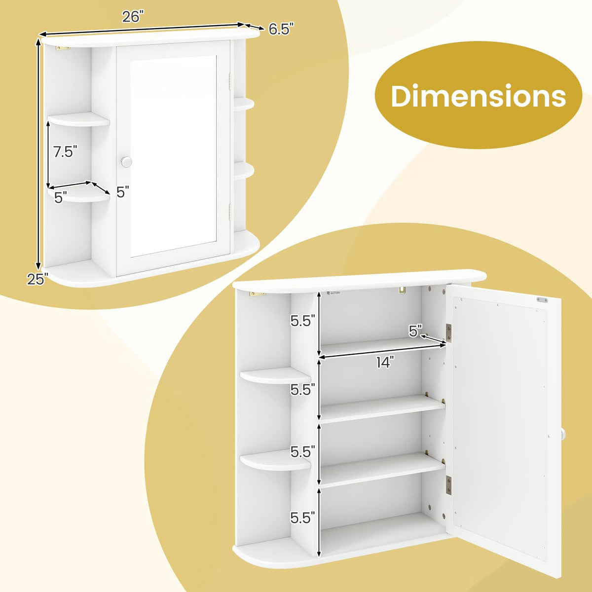 White Wall Mounted Medicine Cabinet with Mirror Y13312
