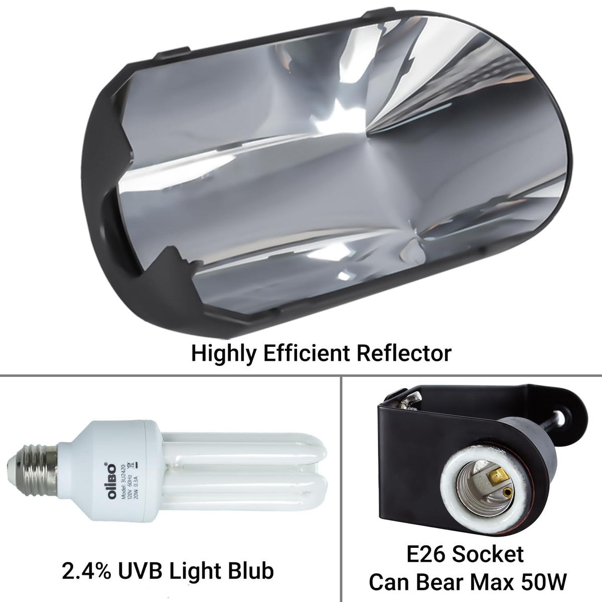 Bird Cage Light Fixture Combo Kit, 2.4% UVB UVA 20W Compact Fluorescent Bulb J267