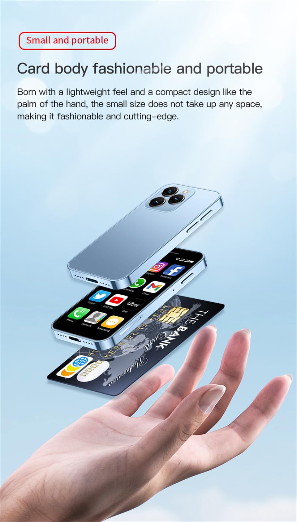 3.0 inch Mini Smartphone 4G LTE Android 10 Quad Core 2000mAh Type-C Dual SIM Purple 3GB RAM 64GB ROM I22502