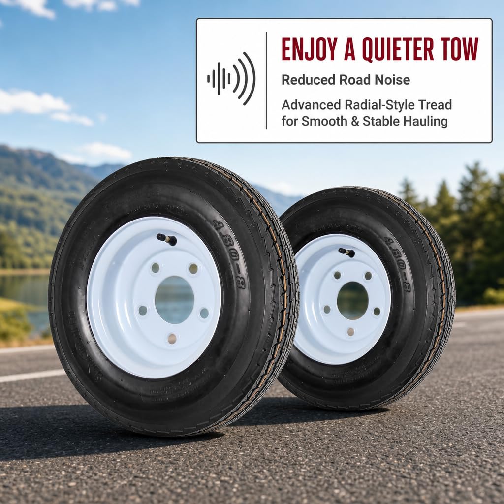 2-Pack Trailer Tire Rim Assembly 4.80-8 5 Lug White L40898