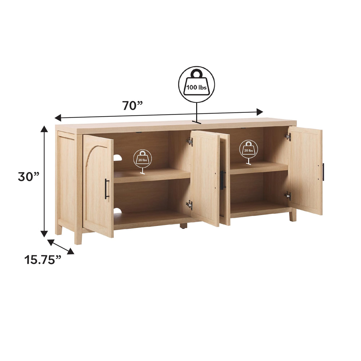 70 Inch Coastal Oak Sideboard Buffet H19569