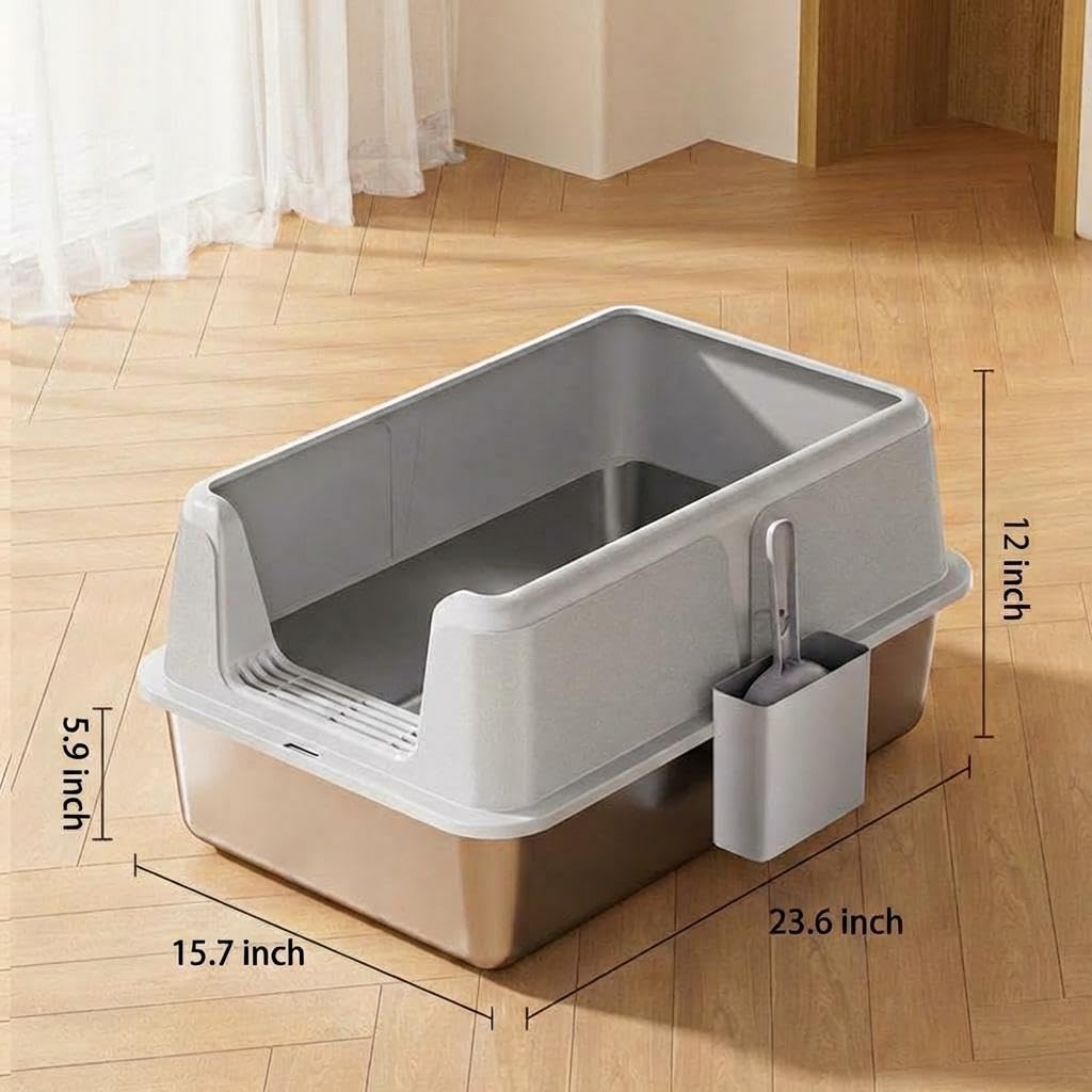 Large Enclosed Stainless Steel Cat Litter Box with Lid W894643