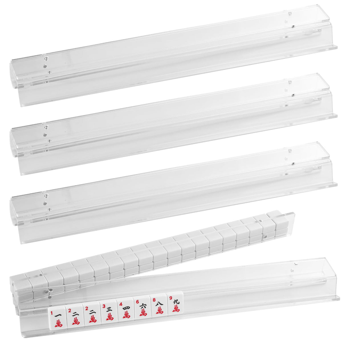 Clear 20-Inch Acrylic Mahjong Racks with Magnetic Pushers, Set of 4 O808