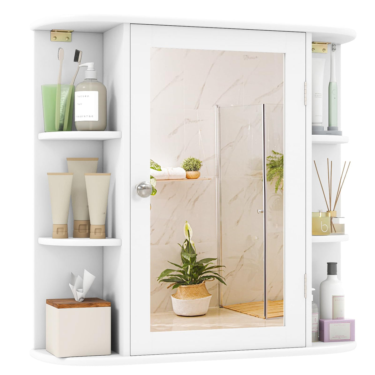 White Wall Mounted Medicine Cabinet with Mirror Y13312