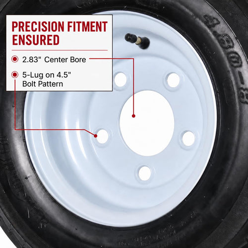 2-Pack Trailer Tire Rim Assembly 4.80-8 5 Lug White L40898