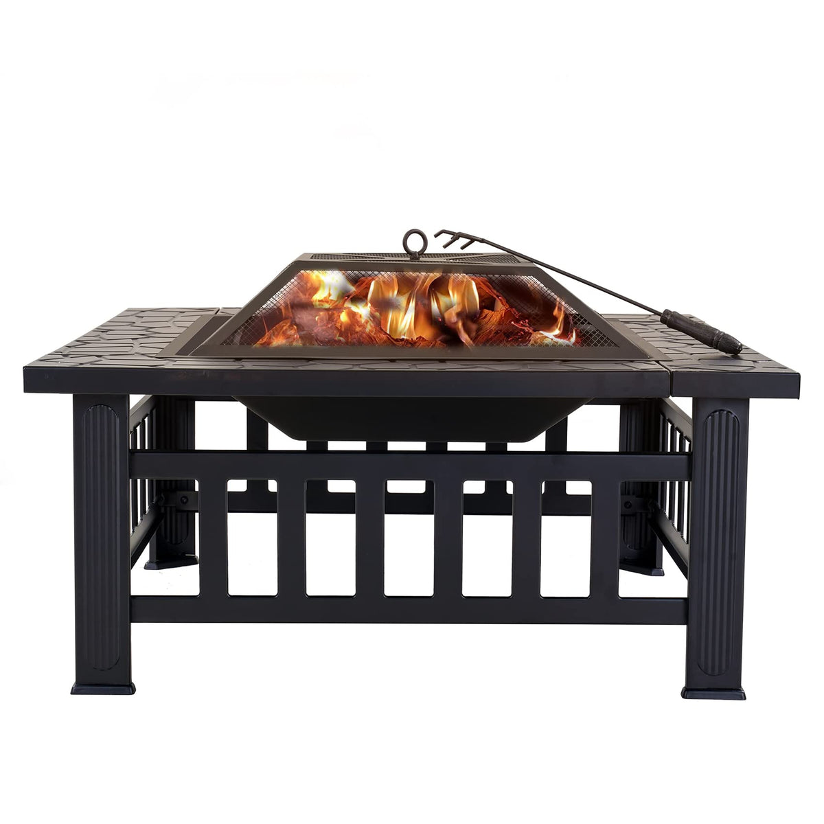 32 Inch Metal Square Outdoor Wood Burning Fire Pit Table K189980