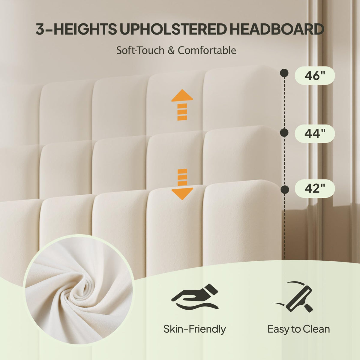 White Full Size Upholstered Bed Frame with Headboard & 4 Drawers B957