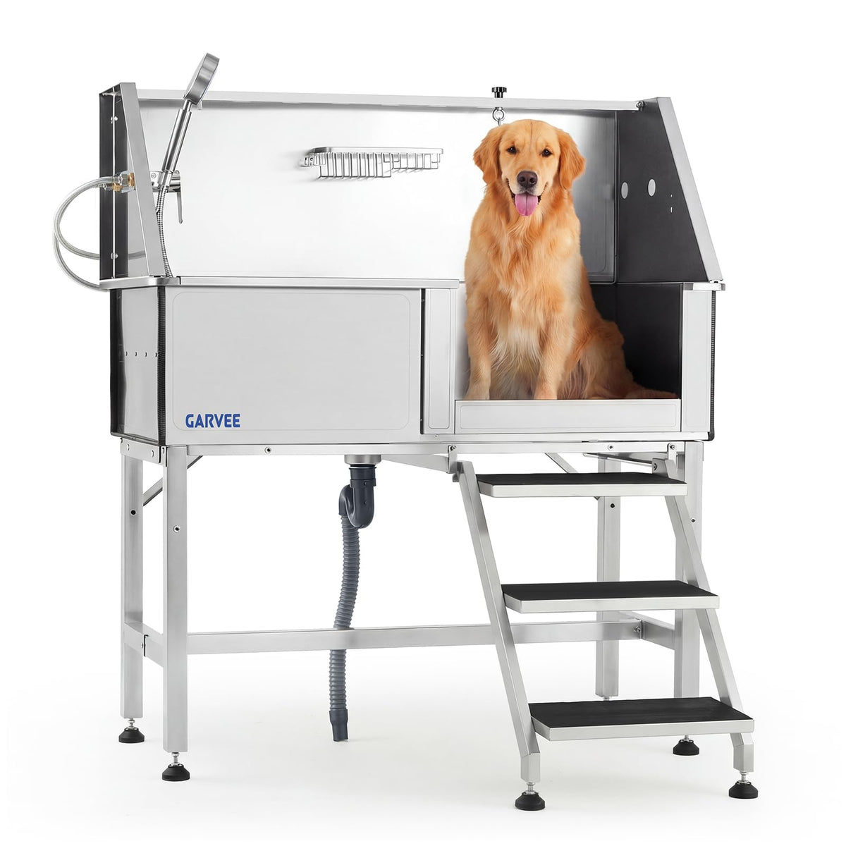 46 Inch Stainless Steel Dog Washing Station with Access Stairs H5155