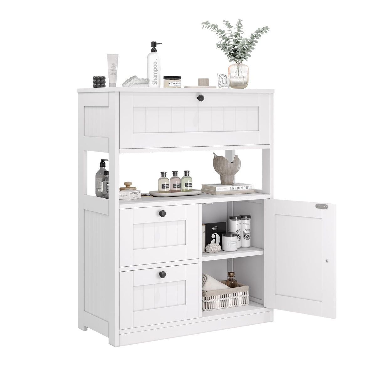 Bathroom Floor Storage Cabinet with 1 Door and 3 Drawers J765