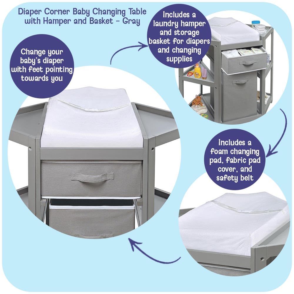 Gray Corner Baby Changing Table with Storage Bin E93379