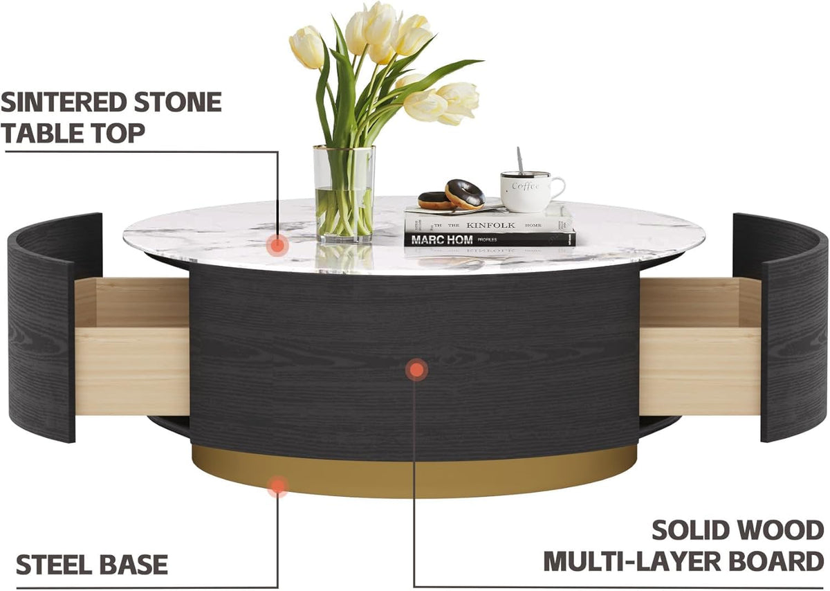 Round Coffee Table with 2 Drawers S351
