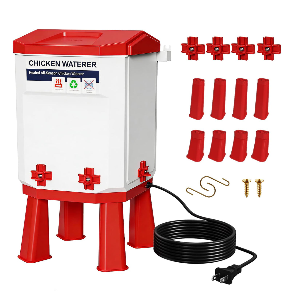 3-Gallon Heated Chicken Waterer with Heater and 4 Nipples T340