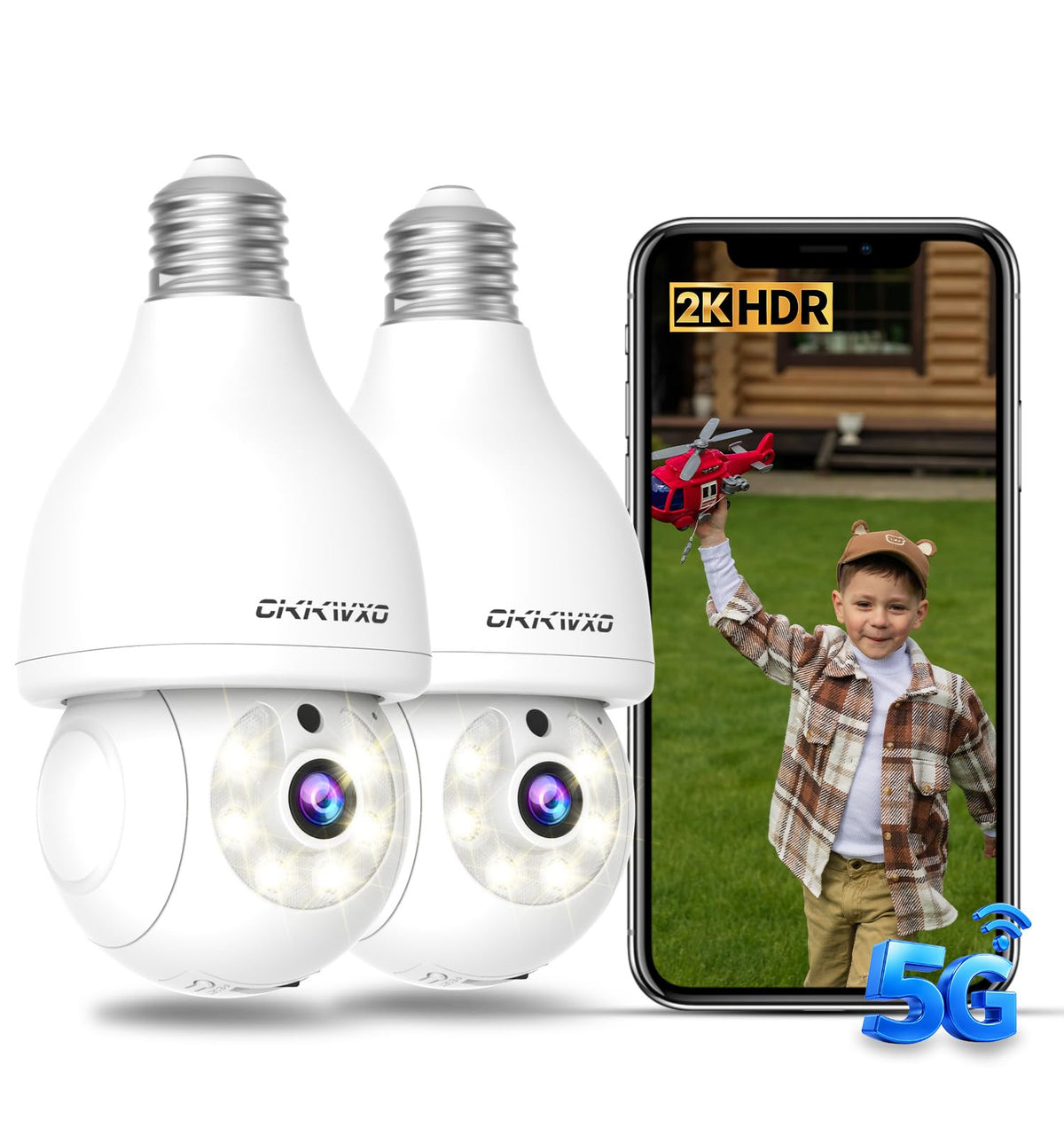 2K Light Bulb Security Camera, 5G/2.4G WiFi, 2 Pack D205189