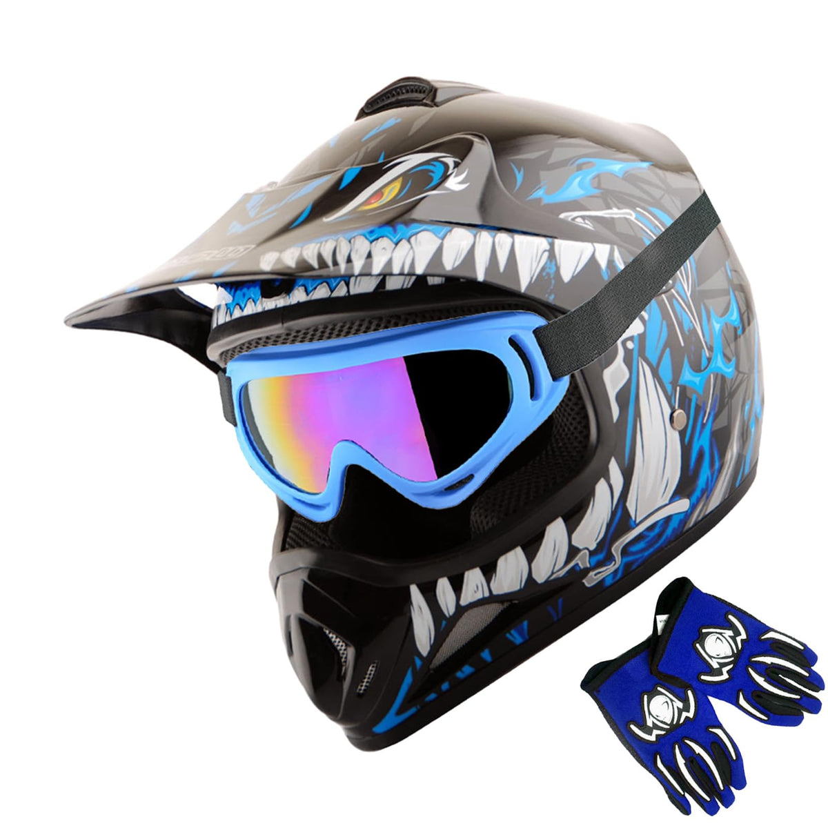 Kids Motocross Helmet with Goggles and Gloves T40072