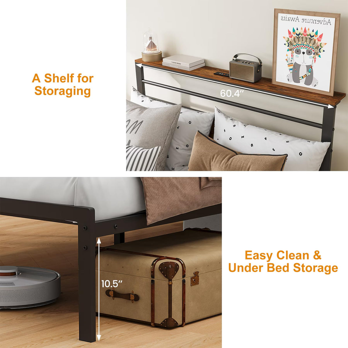 Black Twin Bed Frame with Headboard U763