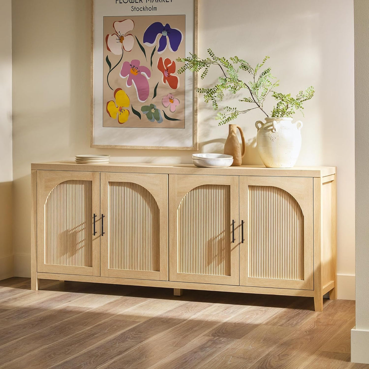 70 Inch Coastal Oak Sideboard Buffet H19569