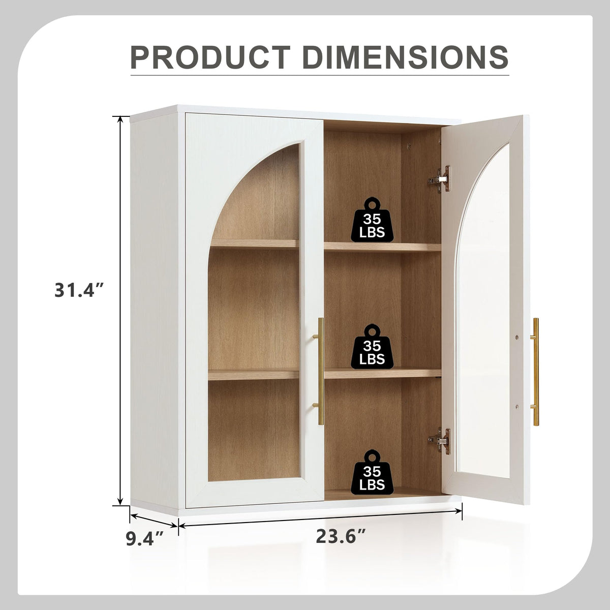 White Wall Mount Bathroom Cabinet with Glass Doors and Adjustable Shelves P38789