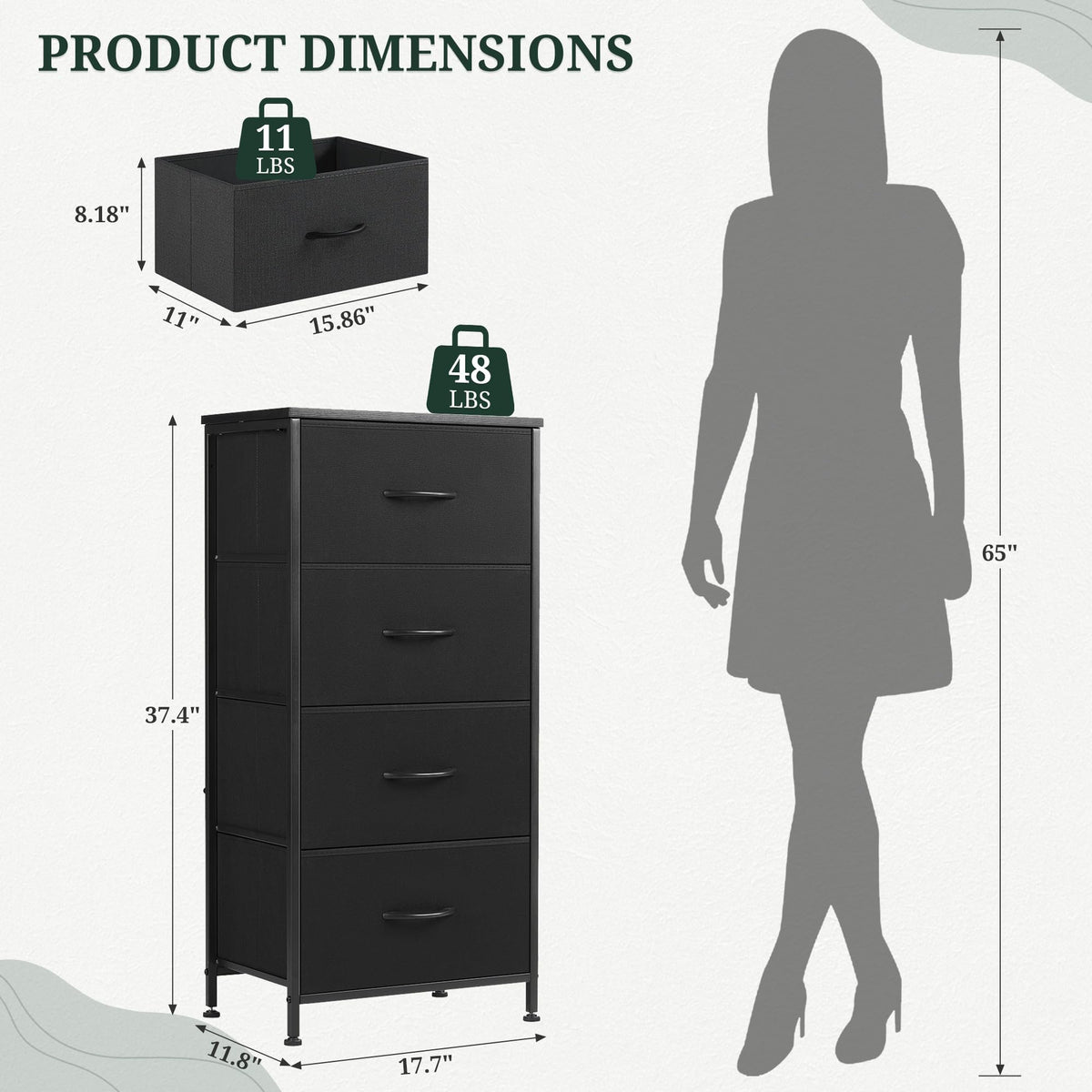 4 Drawer Fabric Storage Dresser with Wooden Top V870