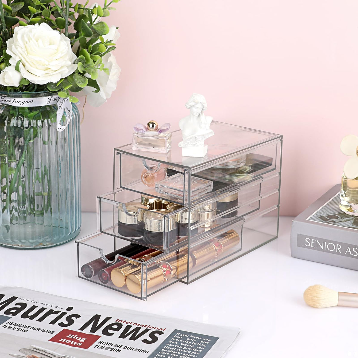 3 Drawer Clear Acrylic Desktop Organizer V89056