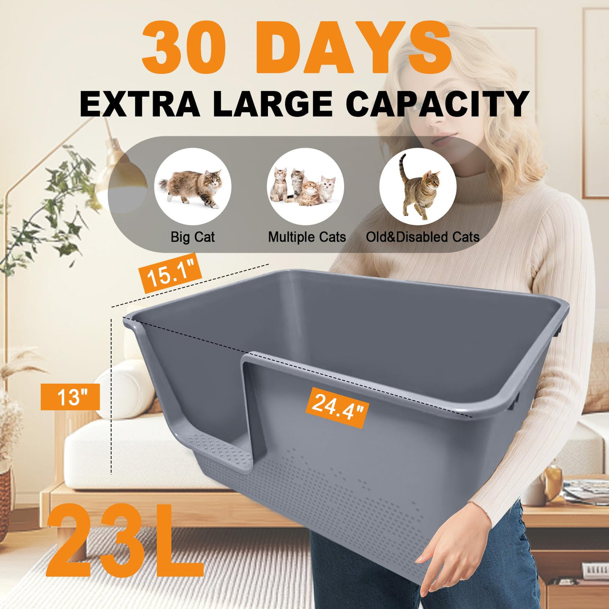 XL High Sides Cat Litter Box U6816