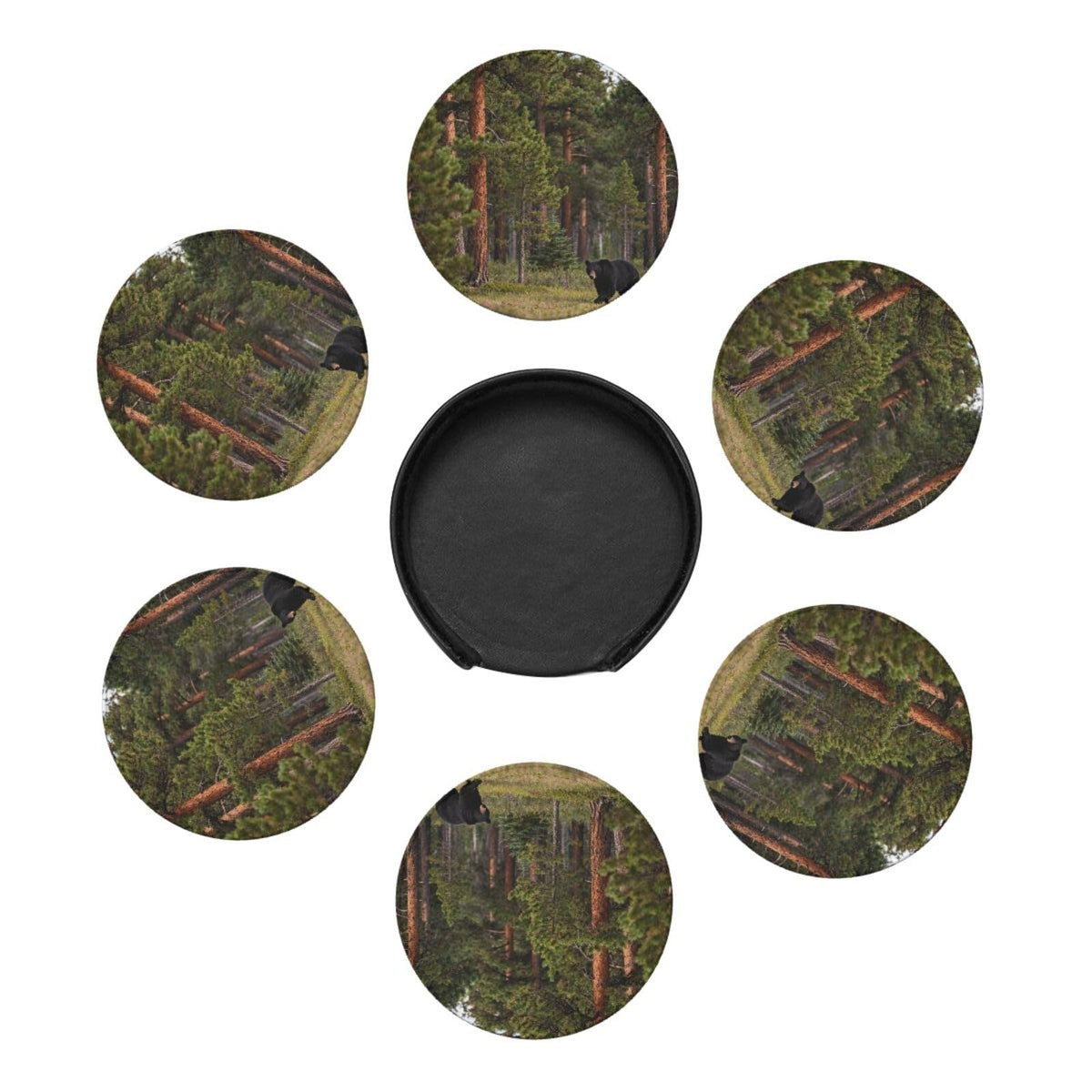 Black Bear Pattern Leather Coasters Set of 6 R2038