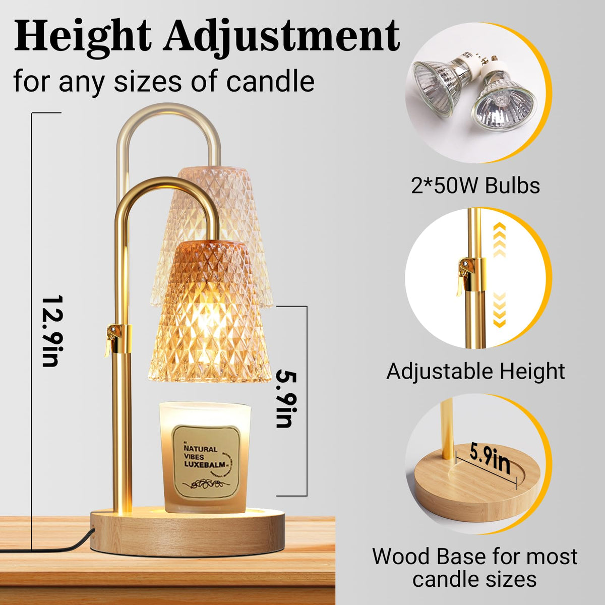 Adjustable Height Candle Warmer Lamp with Timer F631420