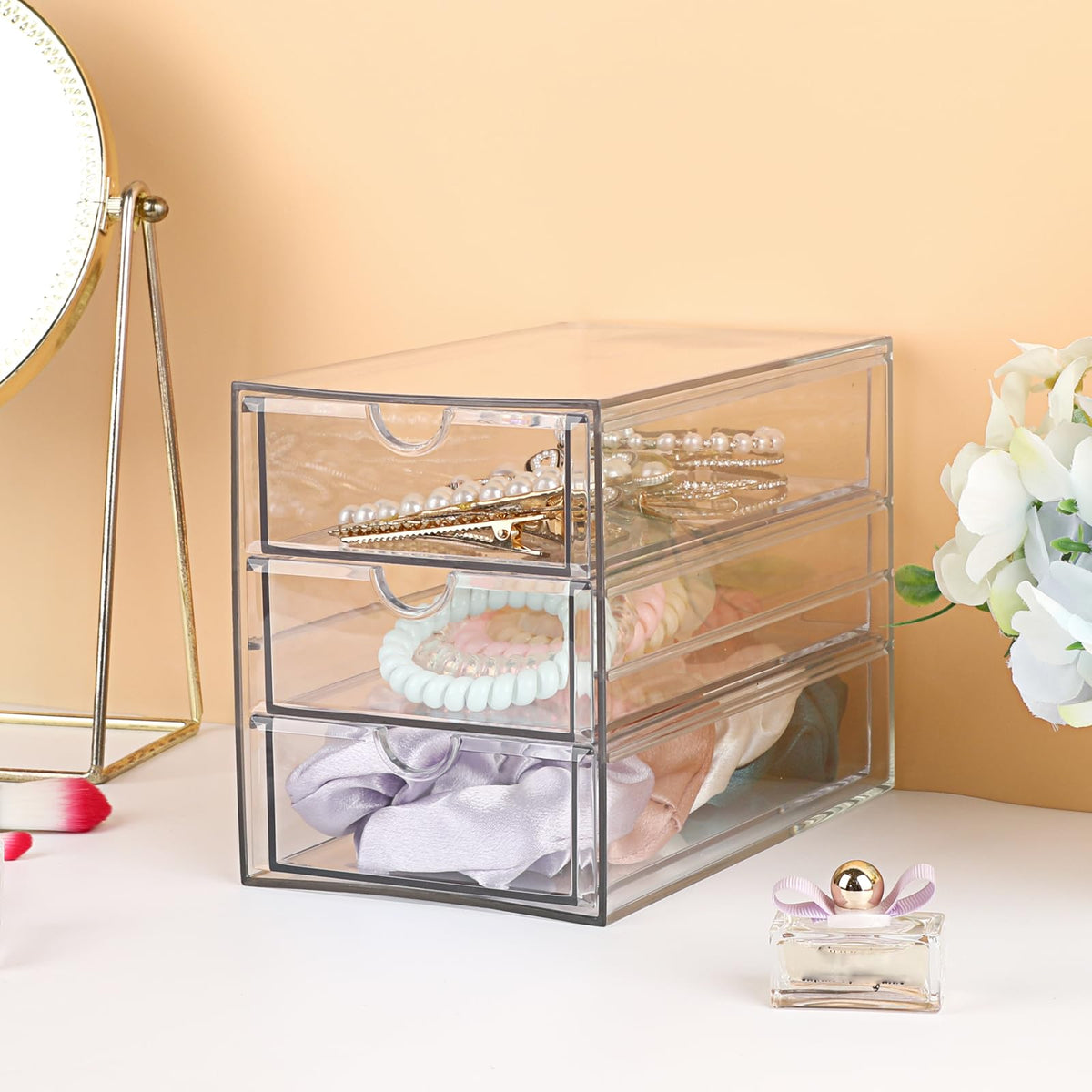 3 Drawer Clear Acrylic Desktop Organizer V89056