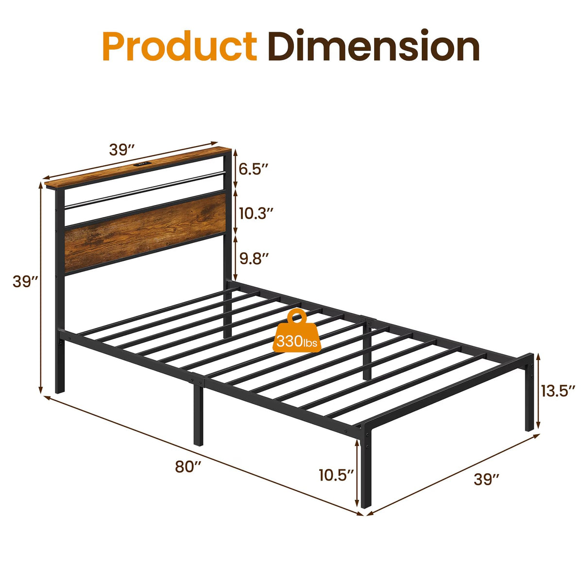 Black Twin Bed Frame with Headboard U763