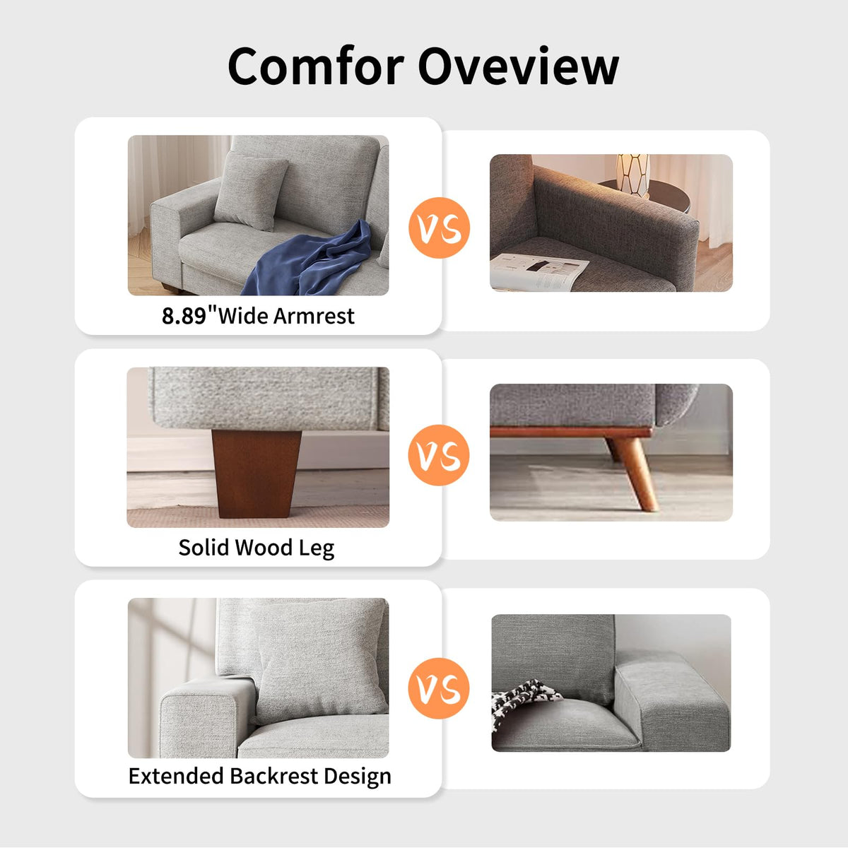 71.25" Light Gray Loveseat Sofa T9120