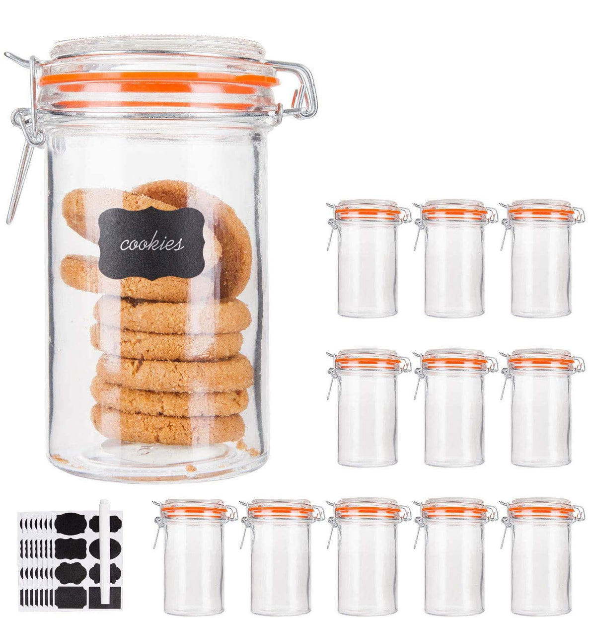 16 oz Glass Airtight Storage Jars, 12 Pack Q88778