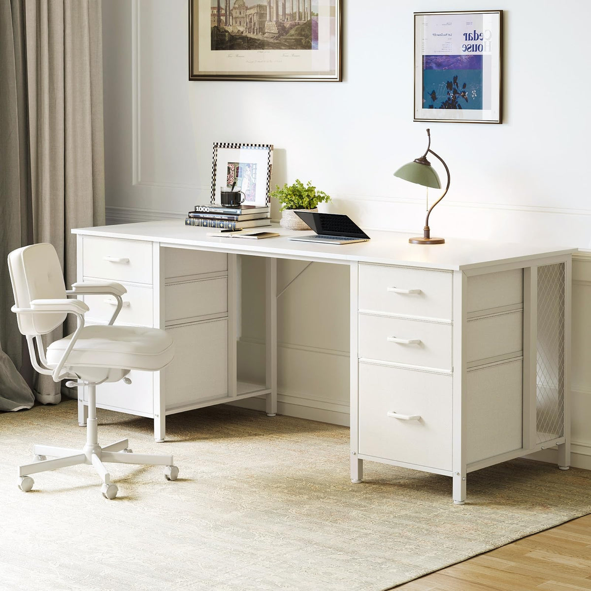63 inch Computer Desk with 6 Fabric Drawers T87342