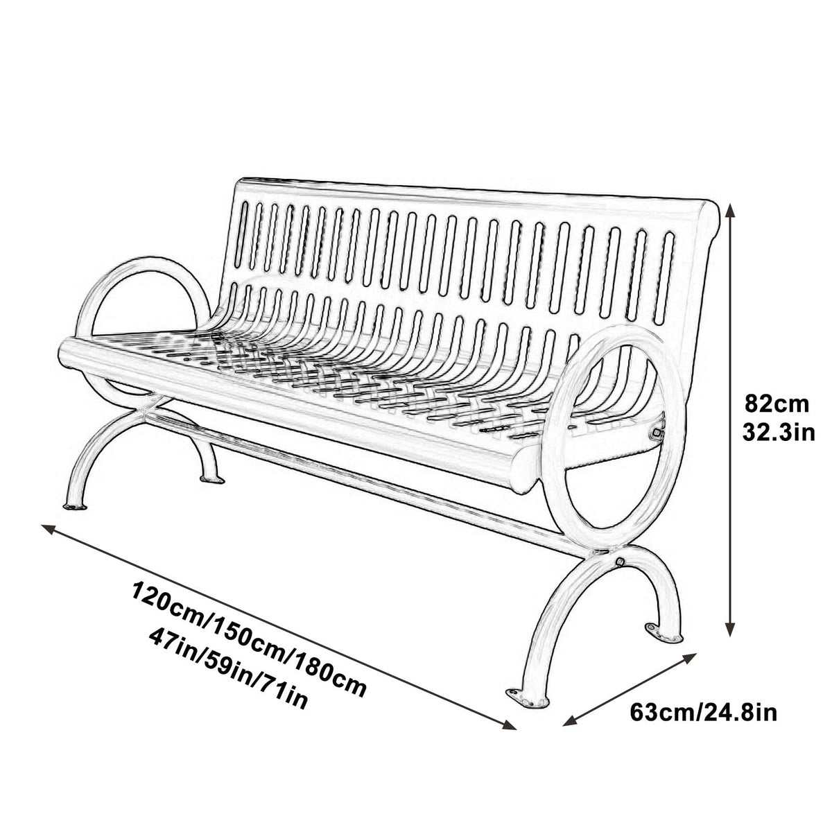 Metal Garden Bench with Backrest and Armrests V62069