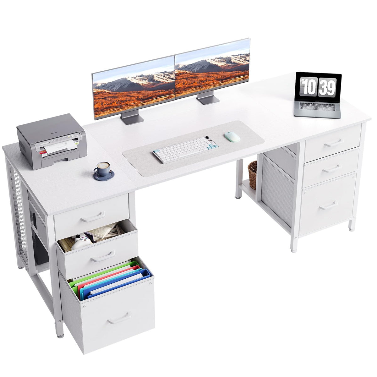 63 inch Computer Desk with 6 Fabric Drawers T87342