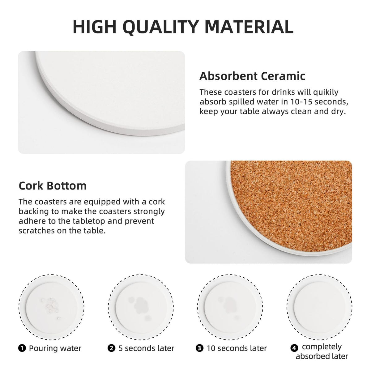 Ceramic Coaster Set Non-Slip Cork Base H591054