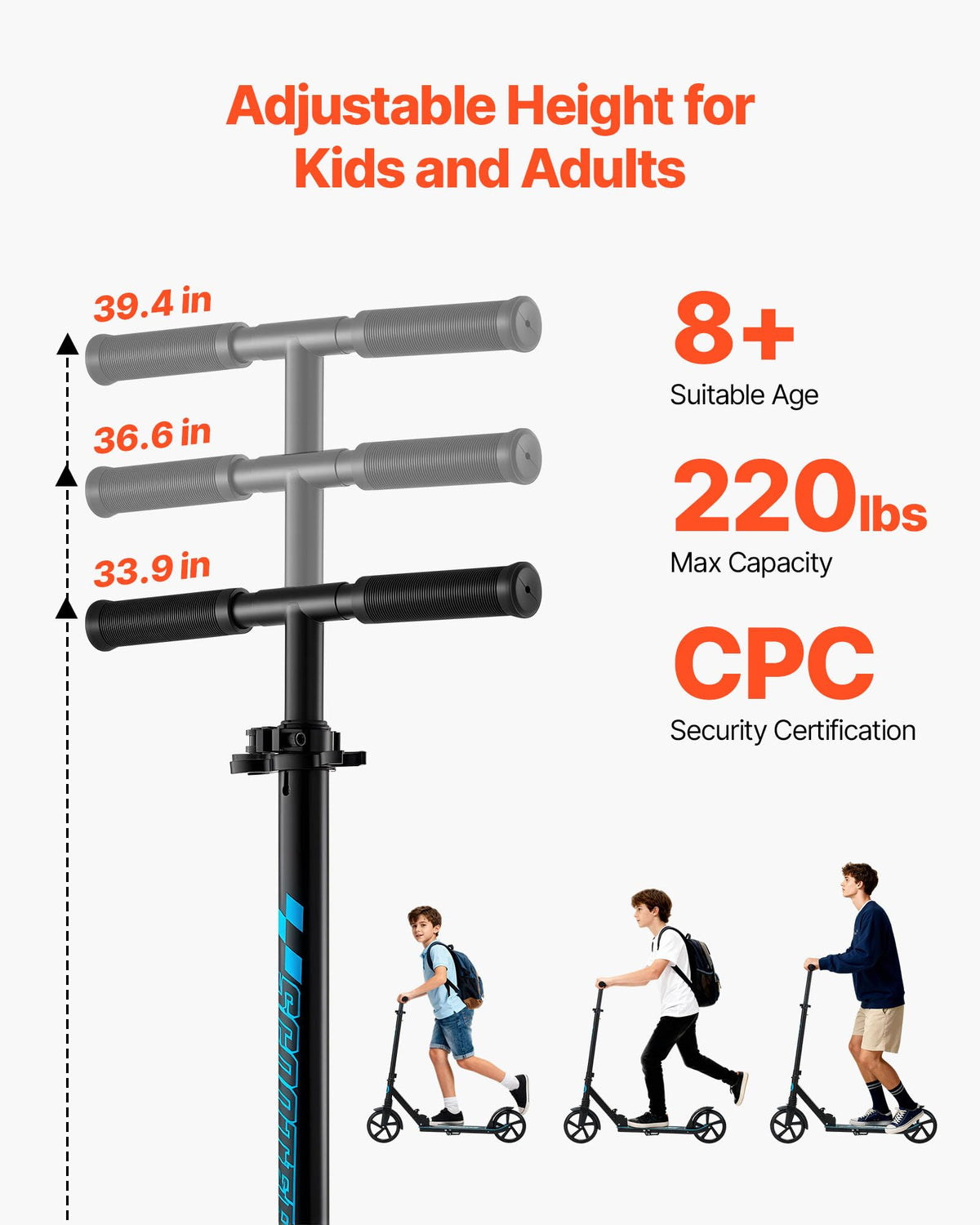Kick Scooter, 2-Wheel Adjustable Height Folding with Anti-Slip Deck & Light-Up Wheels Y141577