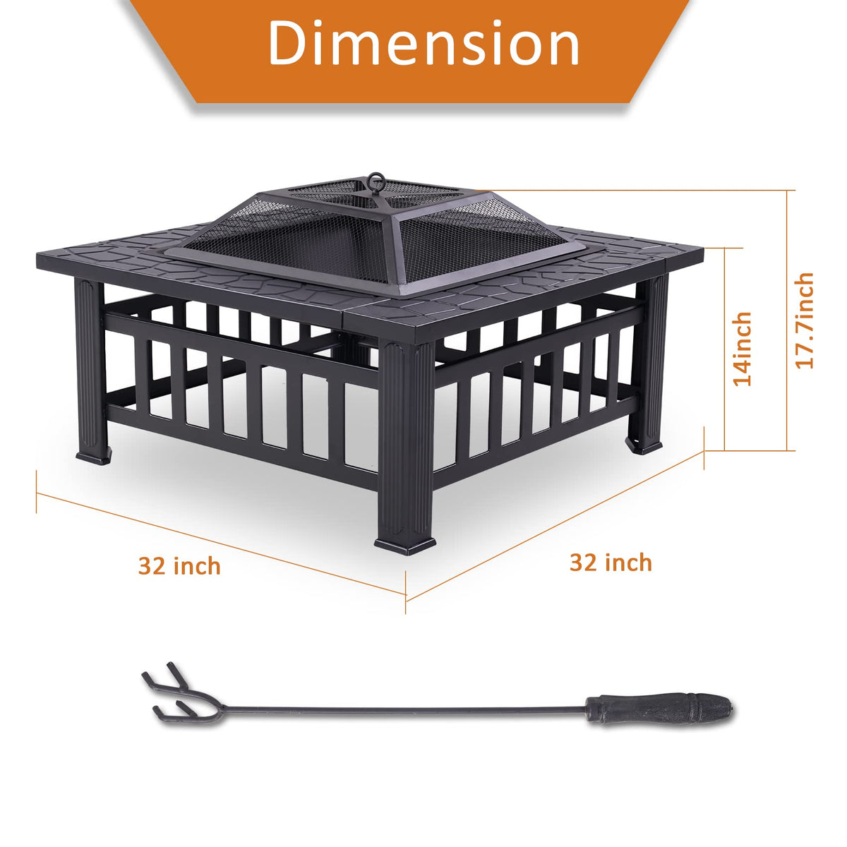 32 Inch Metal Square Outdoor Wood Burning Fire Pit Table K189980