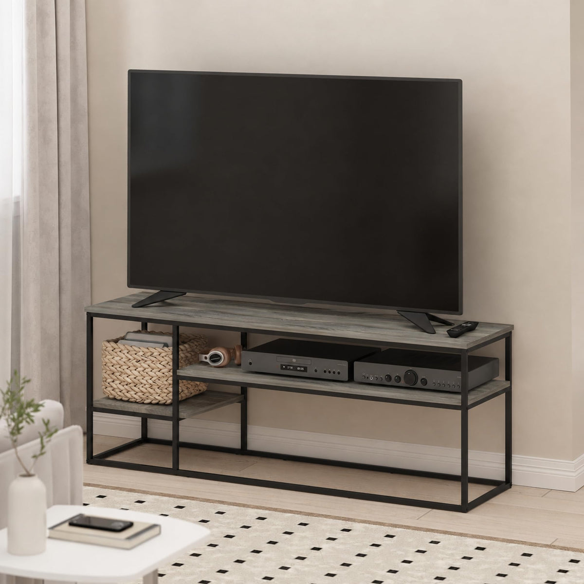 3-Tier Grey Oak TV Stand up to 65 Inch Z53354
