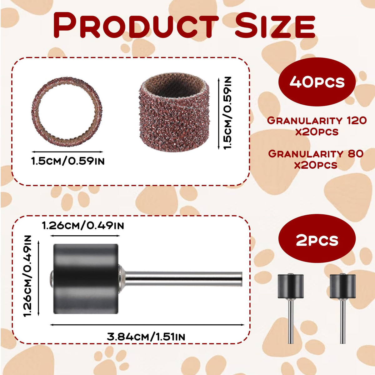 42 Pcs Pet Nail Grinder Replacement Kit with Sanding Bands I776