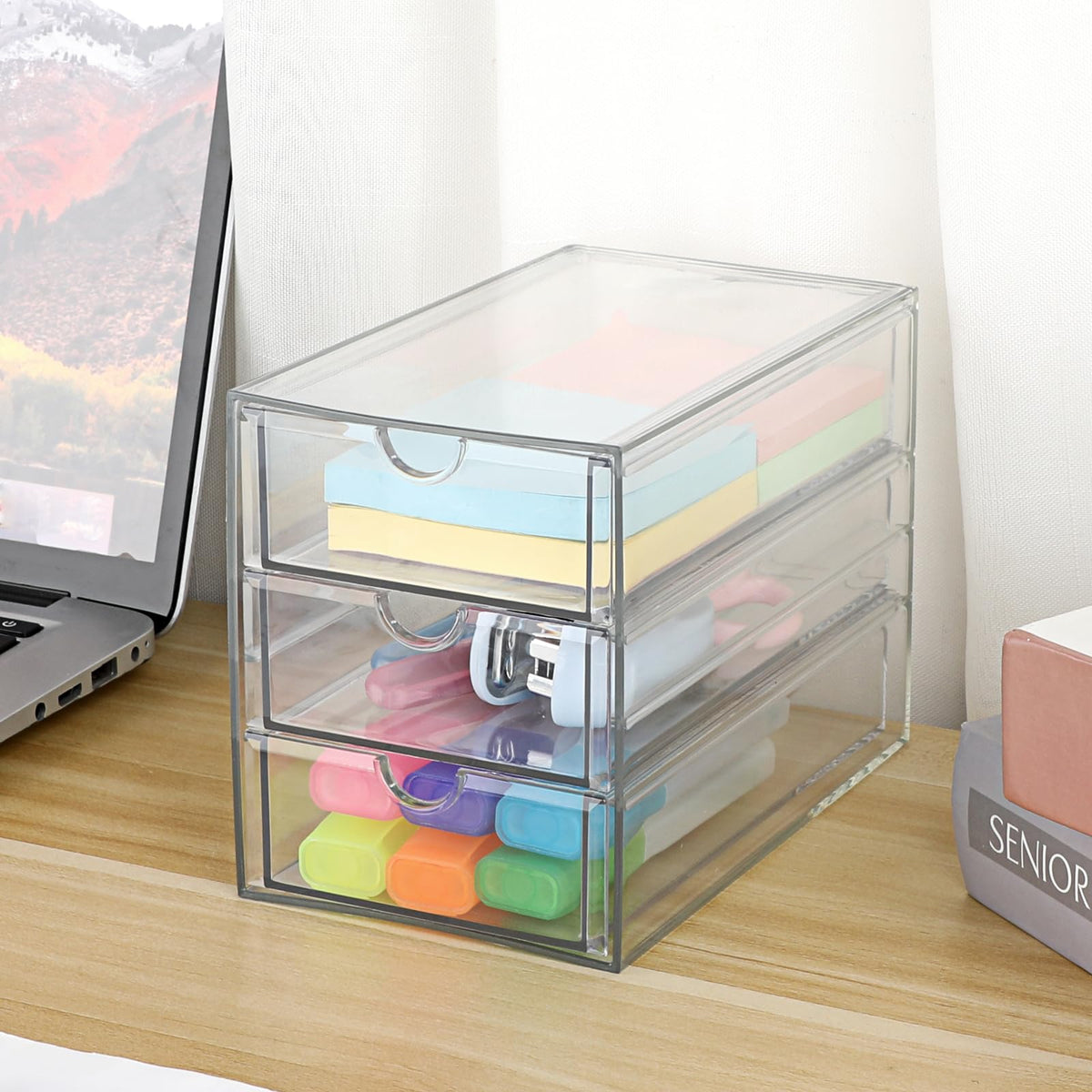 3 Drawer Clear Acrylic Desktop Organizer V89056
