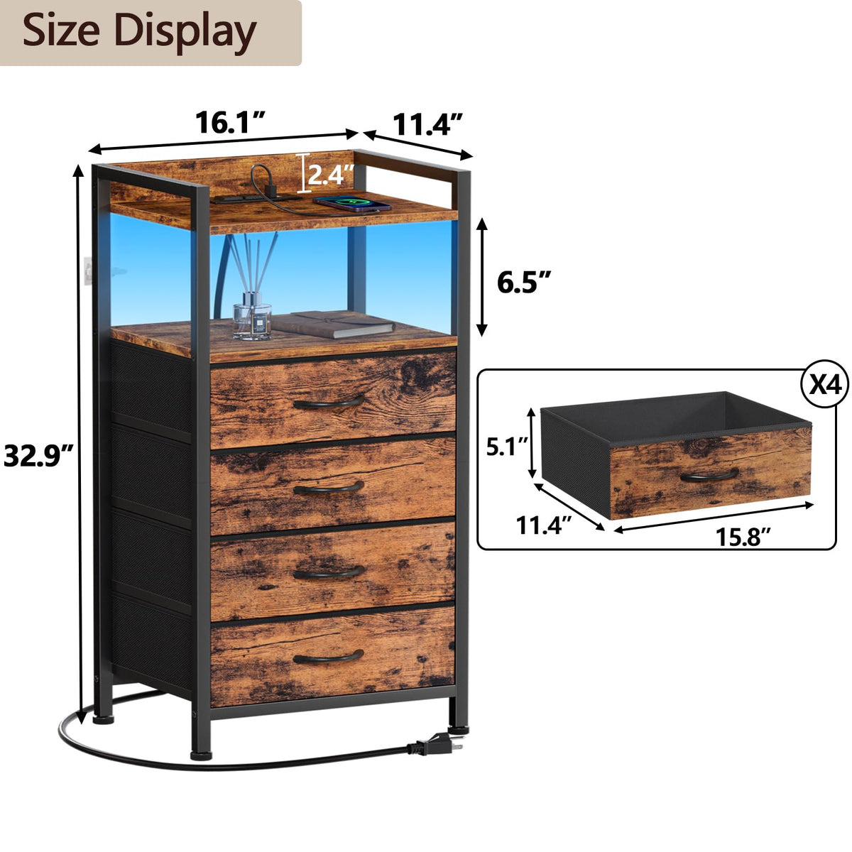 4 Drawer Night Stand with Charging Station Q34521