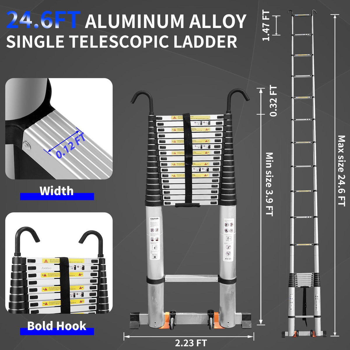 Telescoping Ladder 24.6 FT Heavy Duty Silver I302191