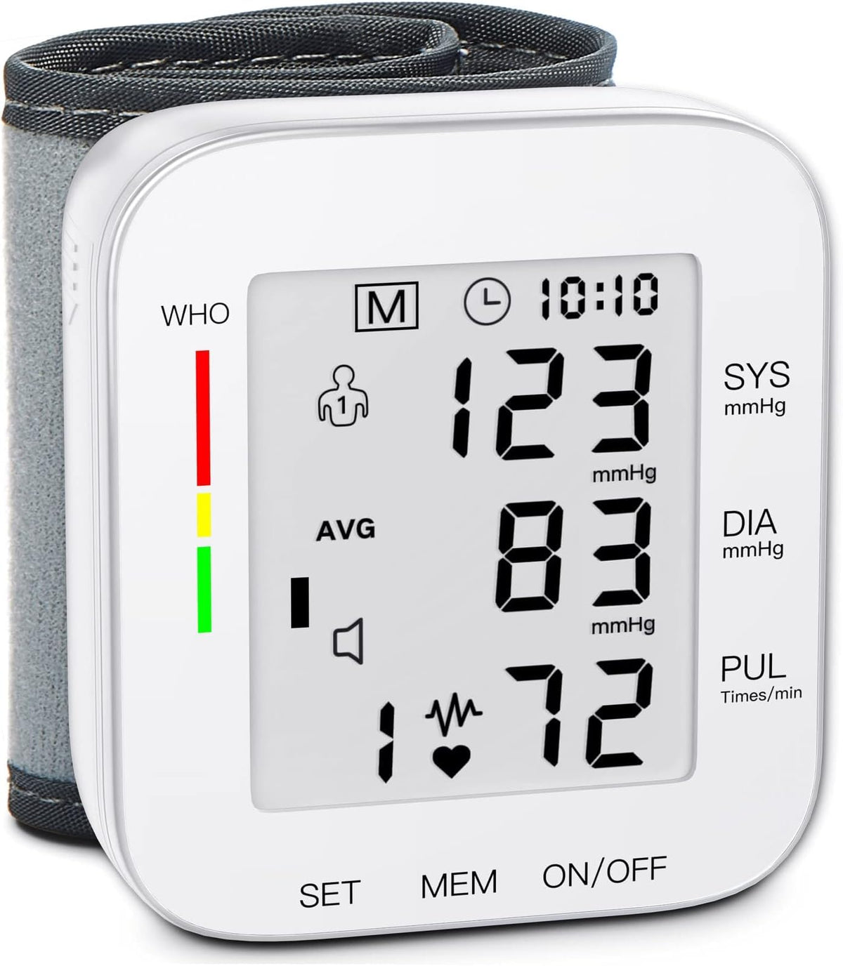 Wrist Blood Pressure Monitor Large LCD Display Adjustable Cuff 99x2 Sets Memory with Carrying Case White Pack of 5 O873