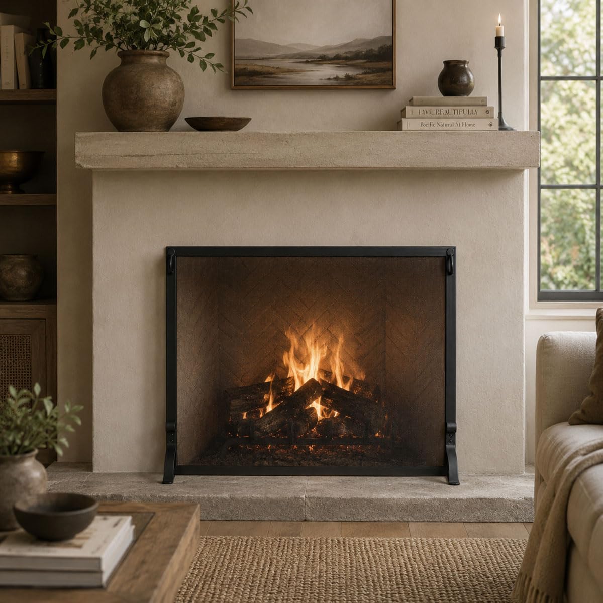 Forged Iron Single Panel Fireplace Screen 44″W x 33″H J3311