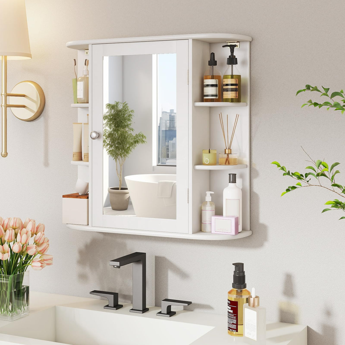White Wall Mounted Medicine Cabinet with Mirror Y13312