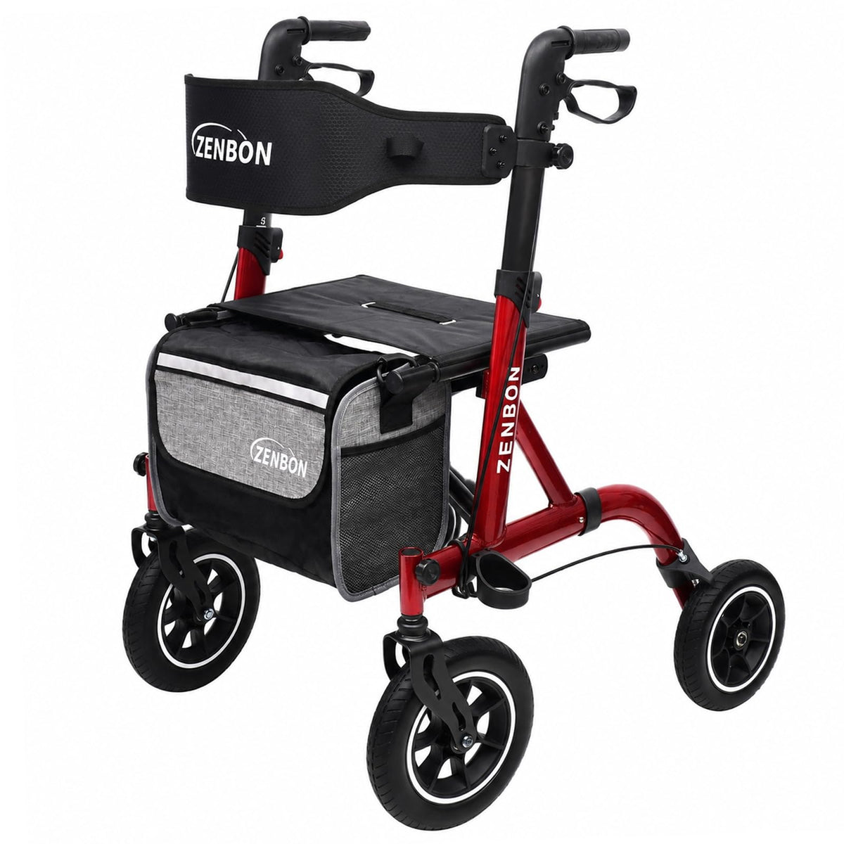 Foldable Rolling Walker with Seat 330 lbs Capacity 10 inch Wheels O7342