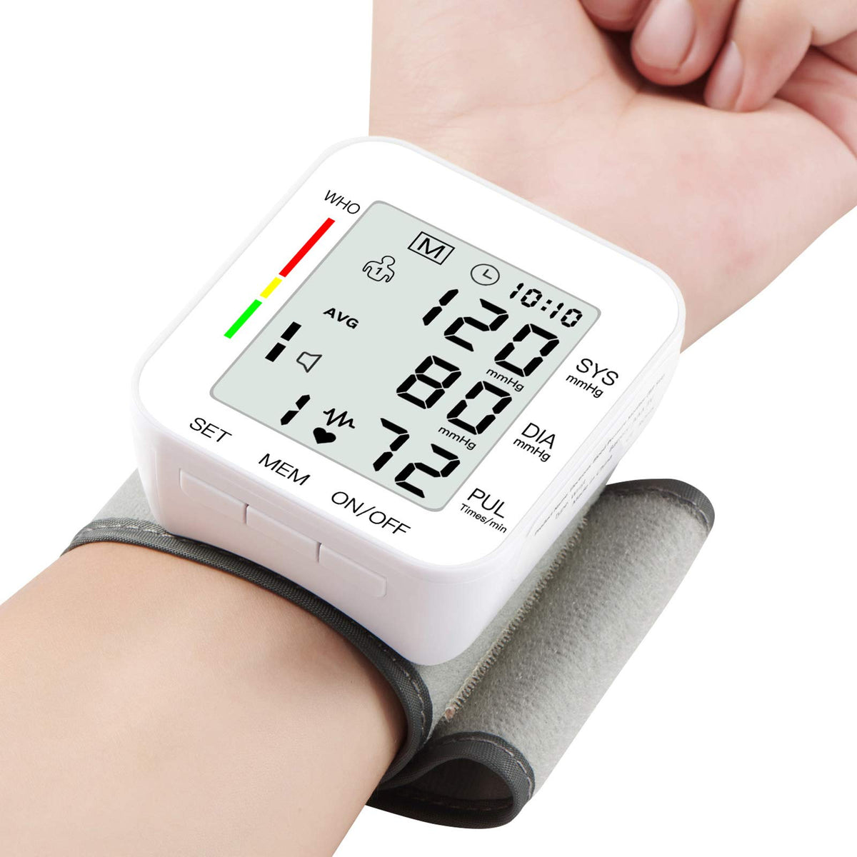Wrist Blood Pressure Monitor Large LCD Display Adjustable Cuff 99x2 Sets Memory with Carrying Case White Pack of 5 O873